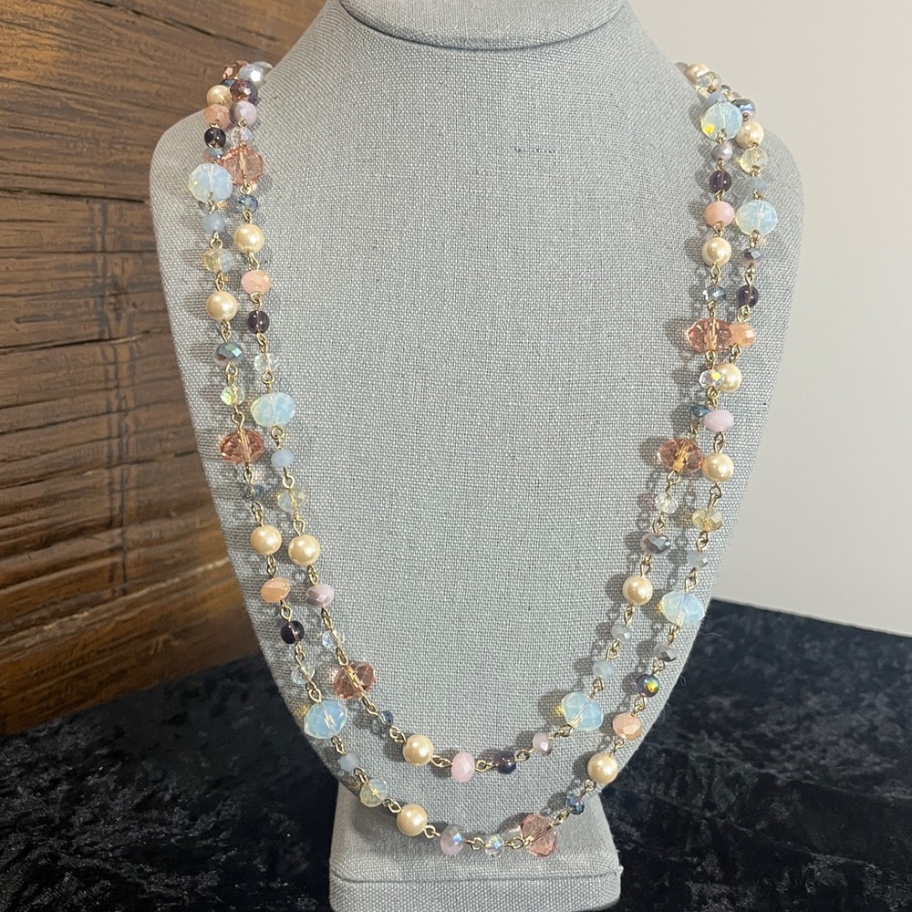 Talbots Double Strand Mixed Glass, Acrylic, and Faux Pearl Beaded Necklace